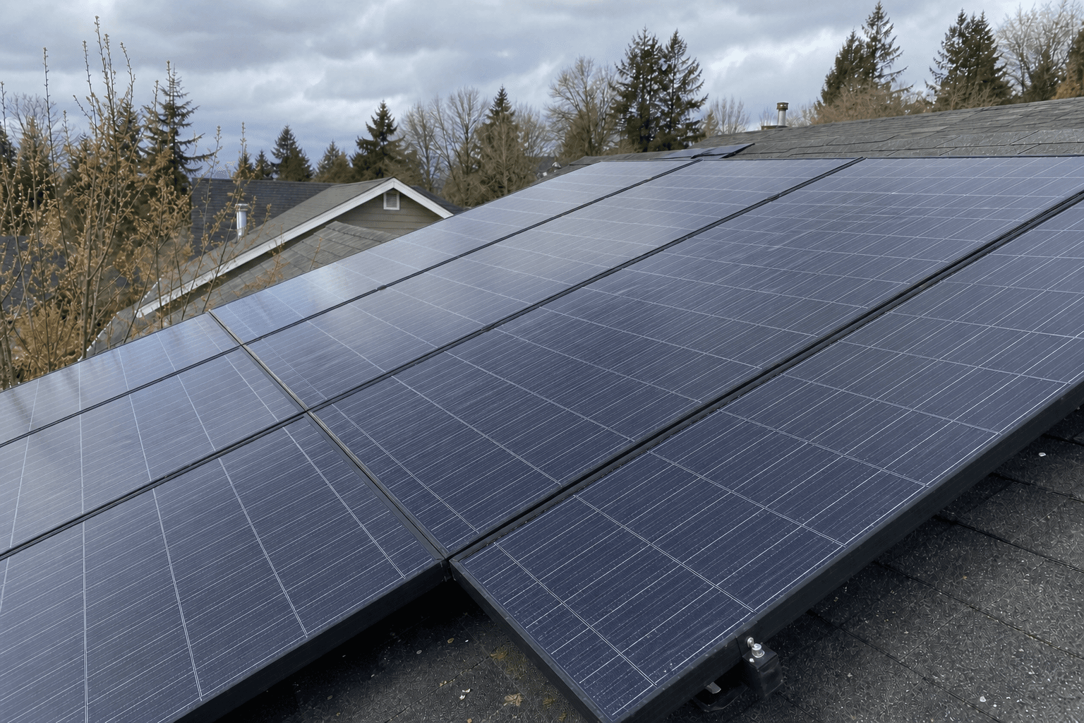 The same solar panel array clean and clear after professional cleaning
